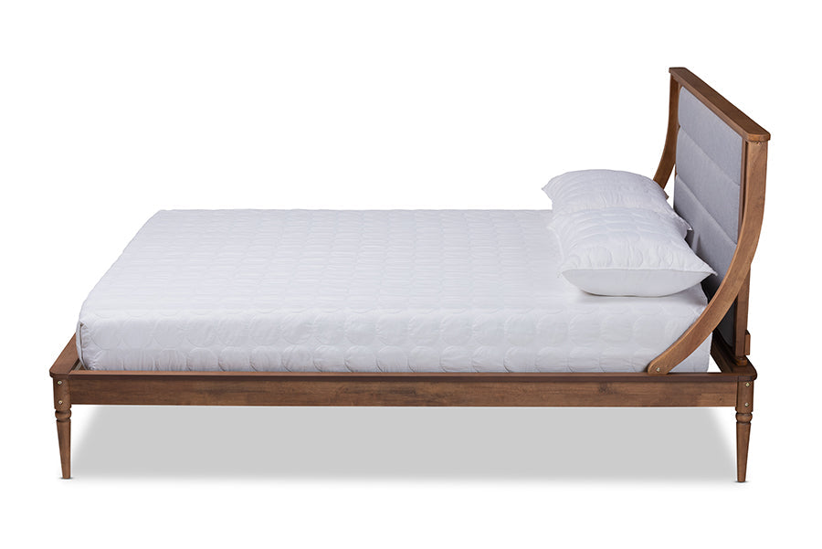 Baxton Studio Regis Modern and Contemporary Transitional Light Grey Fabric Upholstered and Walnut Brown Finished Wood Queen Size Platform Bed