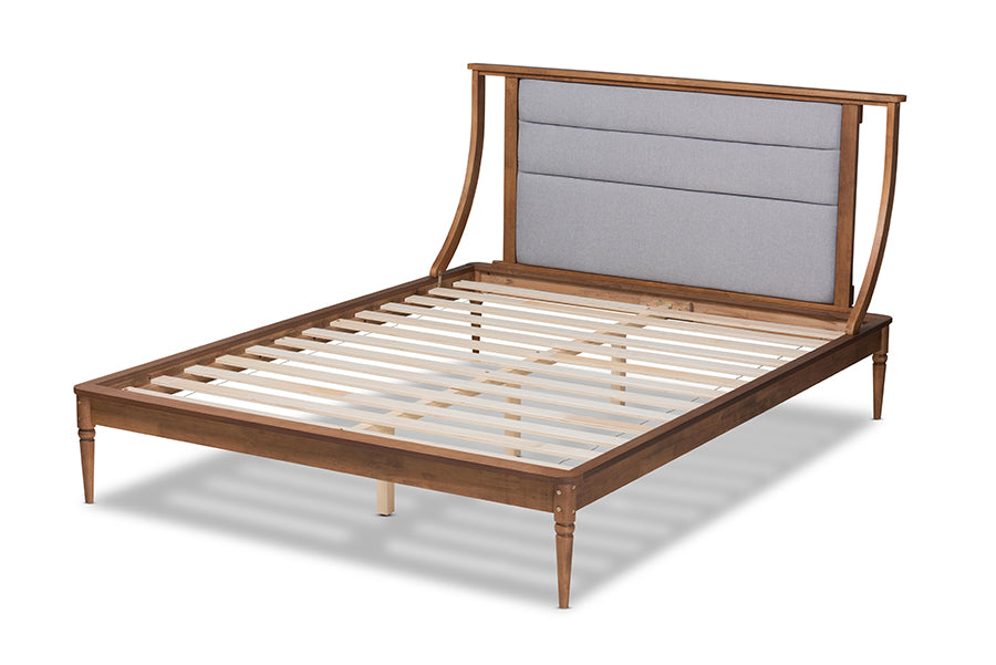 Baxton Studio Regis Modern and Contemporary Transitional Light Grey Fabric Upholstered and Walnut Brown Finished Wood Full Size Platform Bed