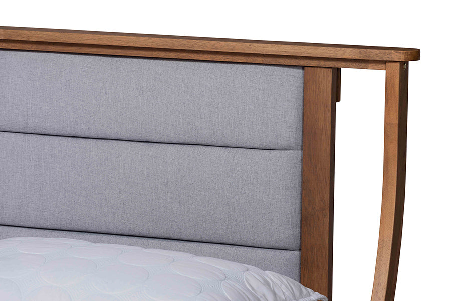 Baxton Studio Regis Modern and Contemporary Transitional Light Grey Fabric Upholstered and Walnut Brown Finished Wood Full Size Platform Bed