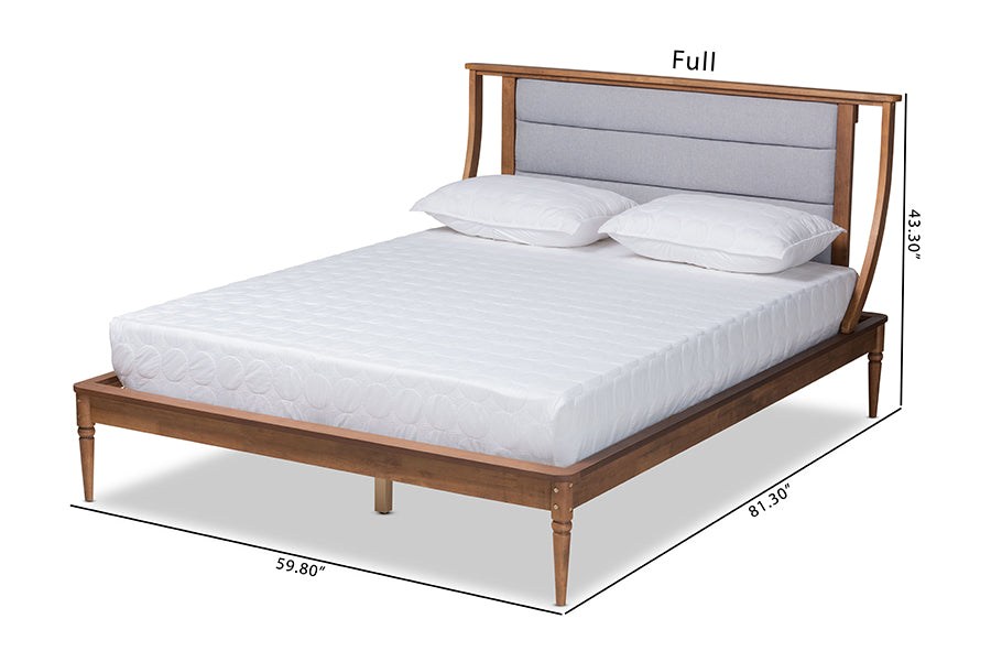 Baxton Studio Regis Modern and Contemporary Transitional Light Grey Fabric Upholstered and Walnut Brown Finished Wood Full Size Platform Bed