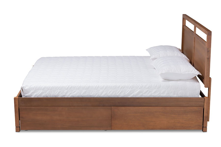 Baxton Studio Saffron Modern and Contemporary Walnut Brown Finished Wood Queen Size 4-Drawer Platform Storage Bed