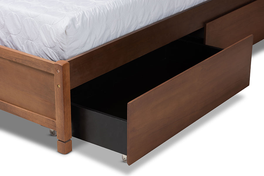 Baxton Studio Saffron Modern and Contemporary Walnut Brown Finished Wood King Size 4-Drawer Platform Storage Bed