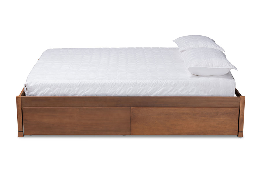 Baxton Studio Yara Modern and Contemporary Walnut Brown Finished Wood Queen Size 4-Drawer Platform Storage Bed Frame