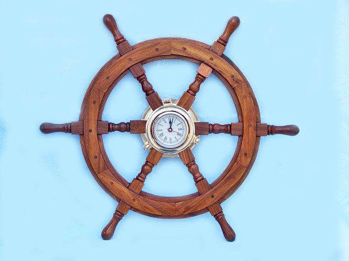 Deluxe Class Wood And Brass Ship Wheel Clock 24""