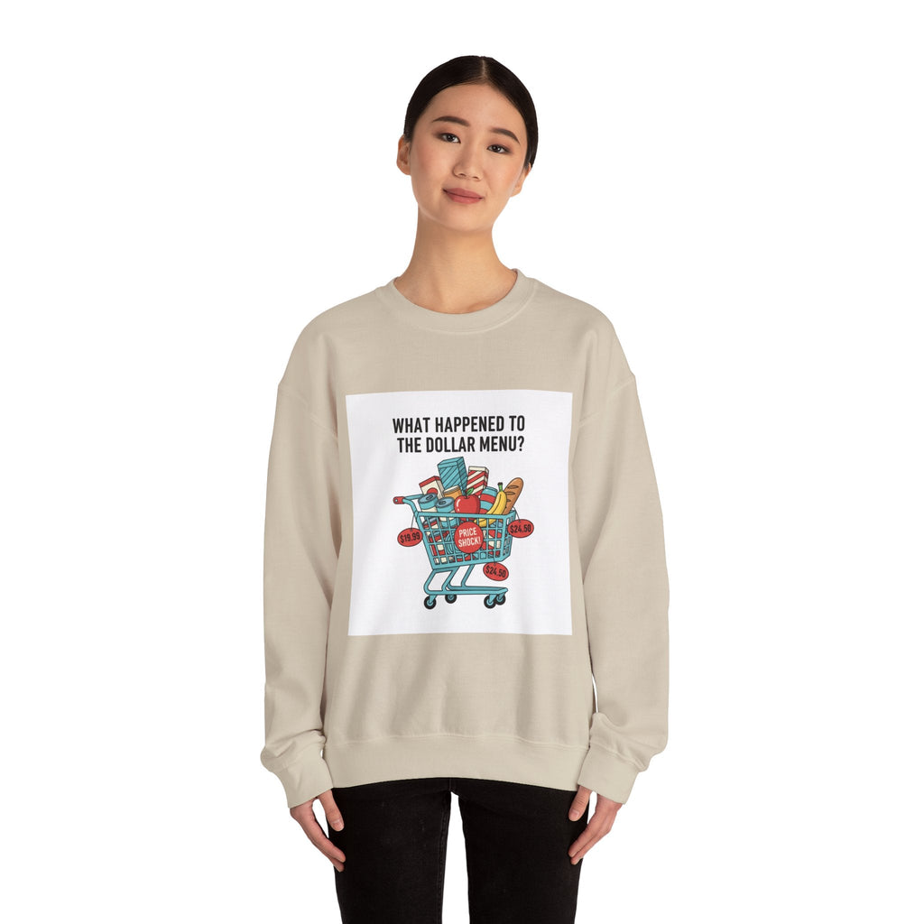 What Happened to the Dollar Menu? Sweatshirt | Grocery Prices Meme, Budget Humor
