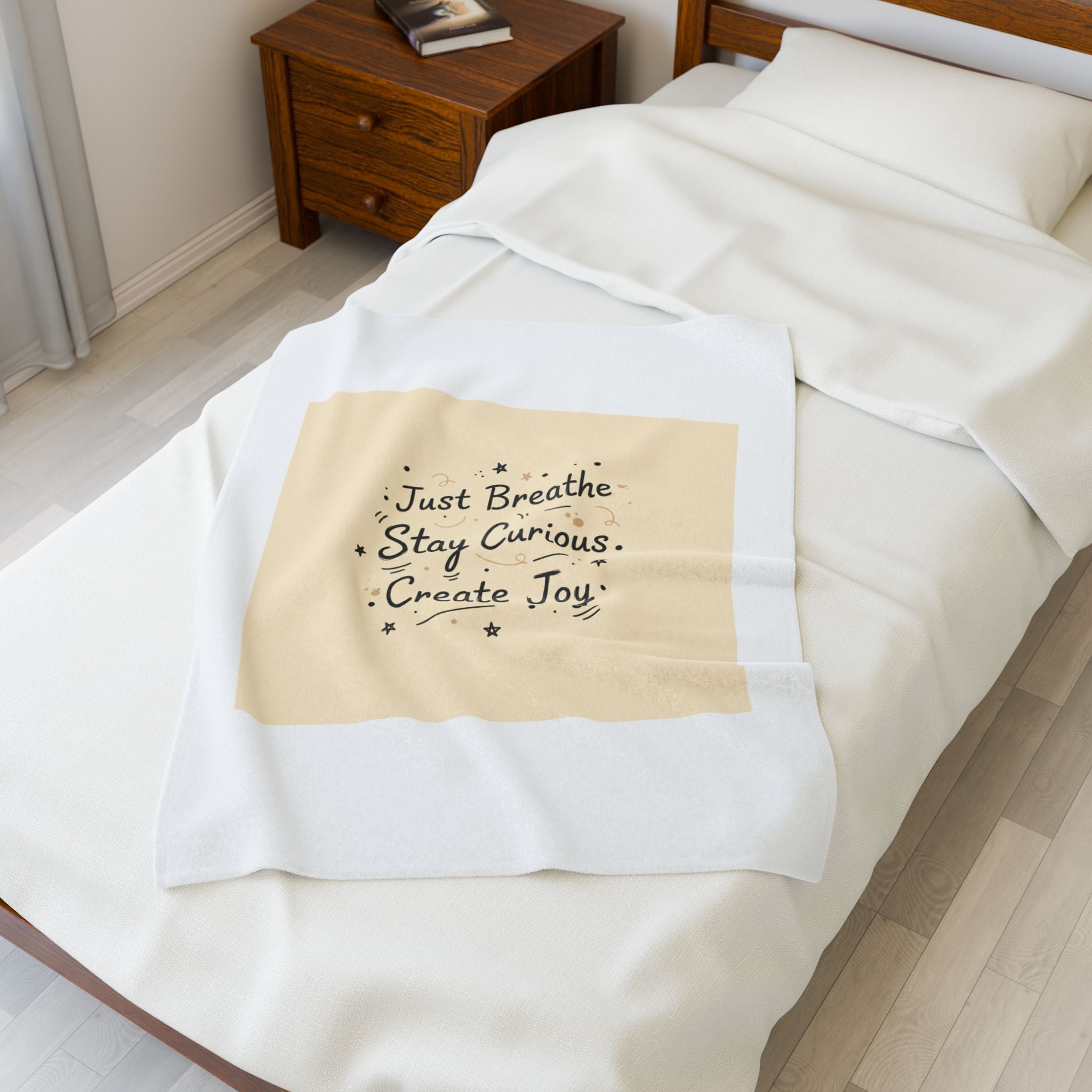 Just Breathe Stay Curious Create Joy Blanket | messy handwriting, doodle text