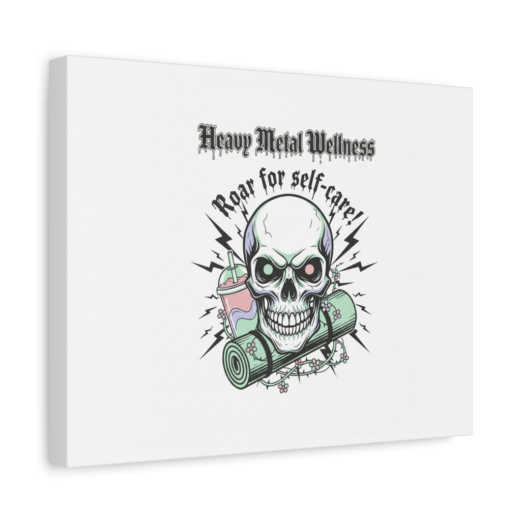 Roar for Self-Care Skull Canvas | heavy metal wellness, gothic wellness quote