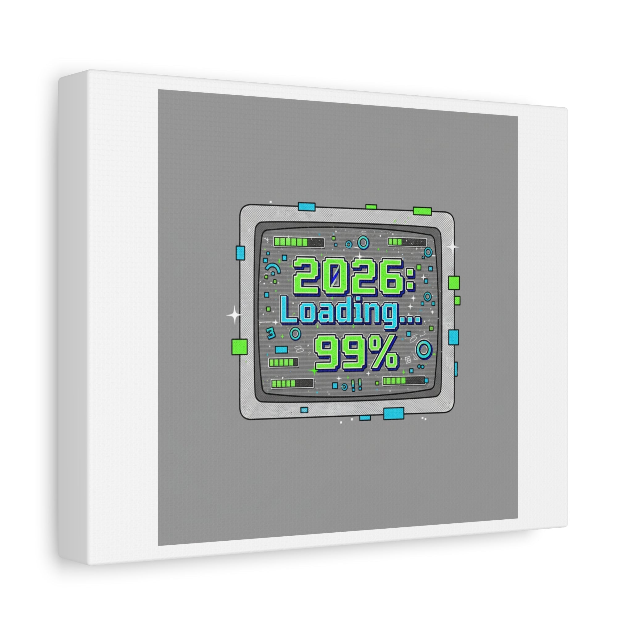 2026 Loading 99% Canvas | NYE countdown, retro system interface