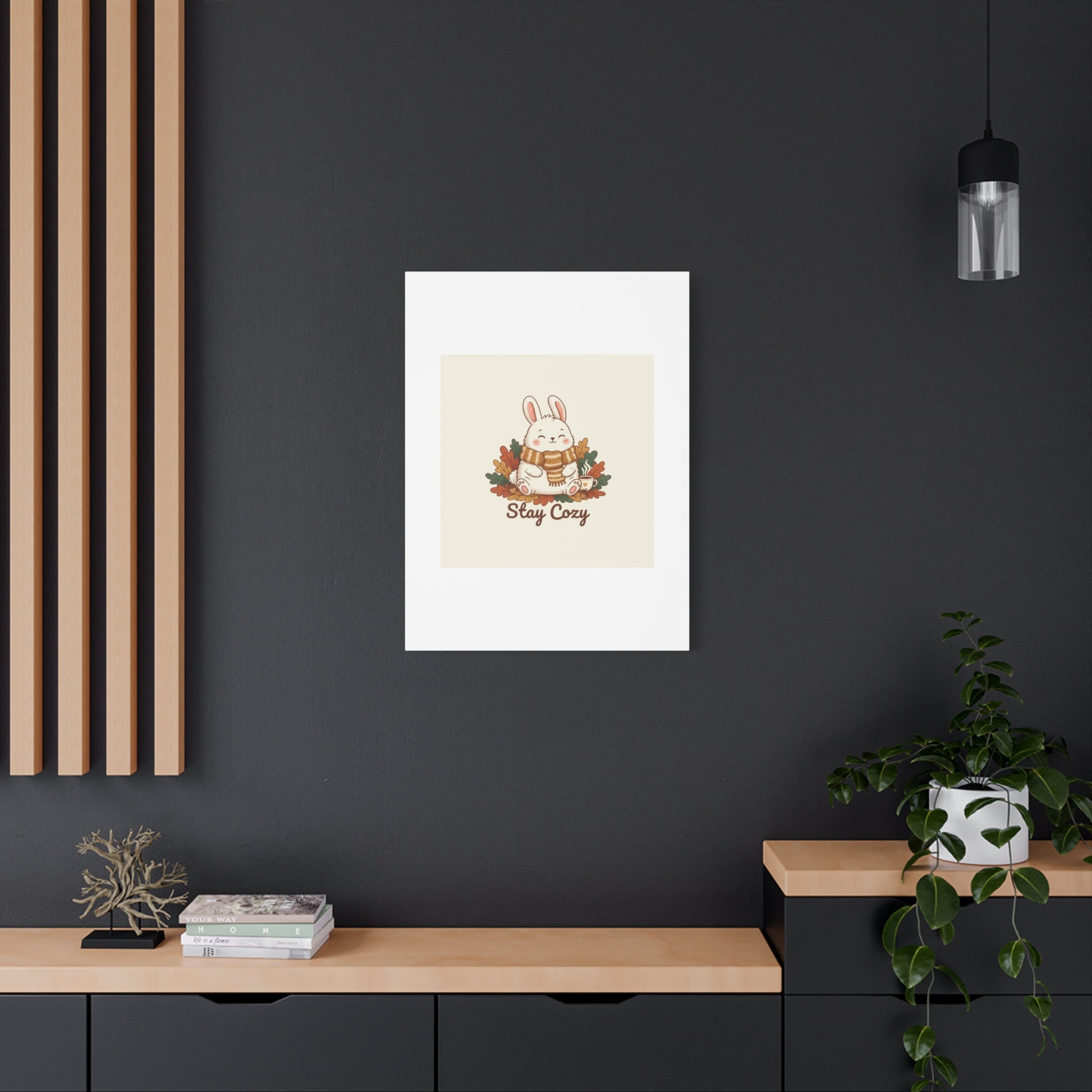 Cozy Bunny Illustration Canvas | Cute Critter Winter Forest Art