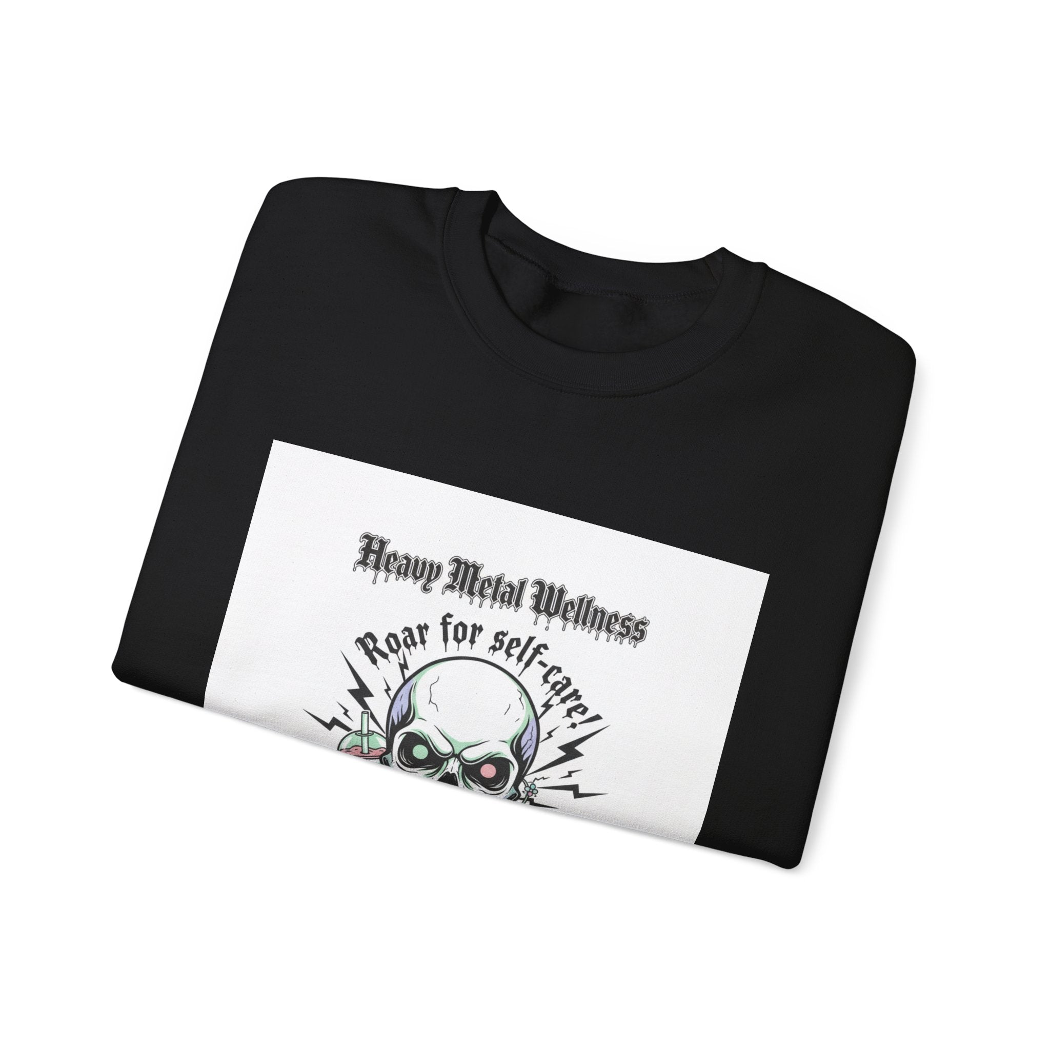Heavy Metal Wellness Skull Crewneck Sweatshirt | metal font shirt, gothic wellness quote