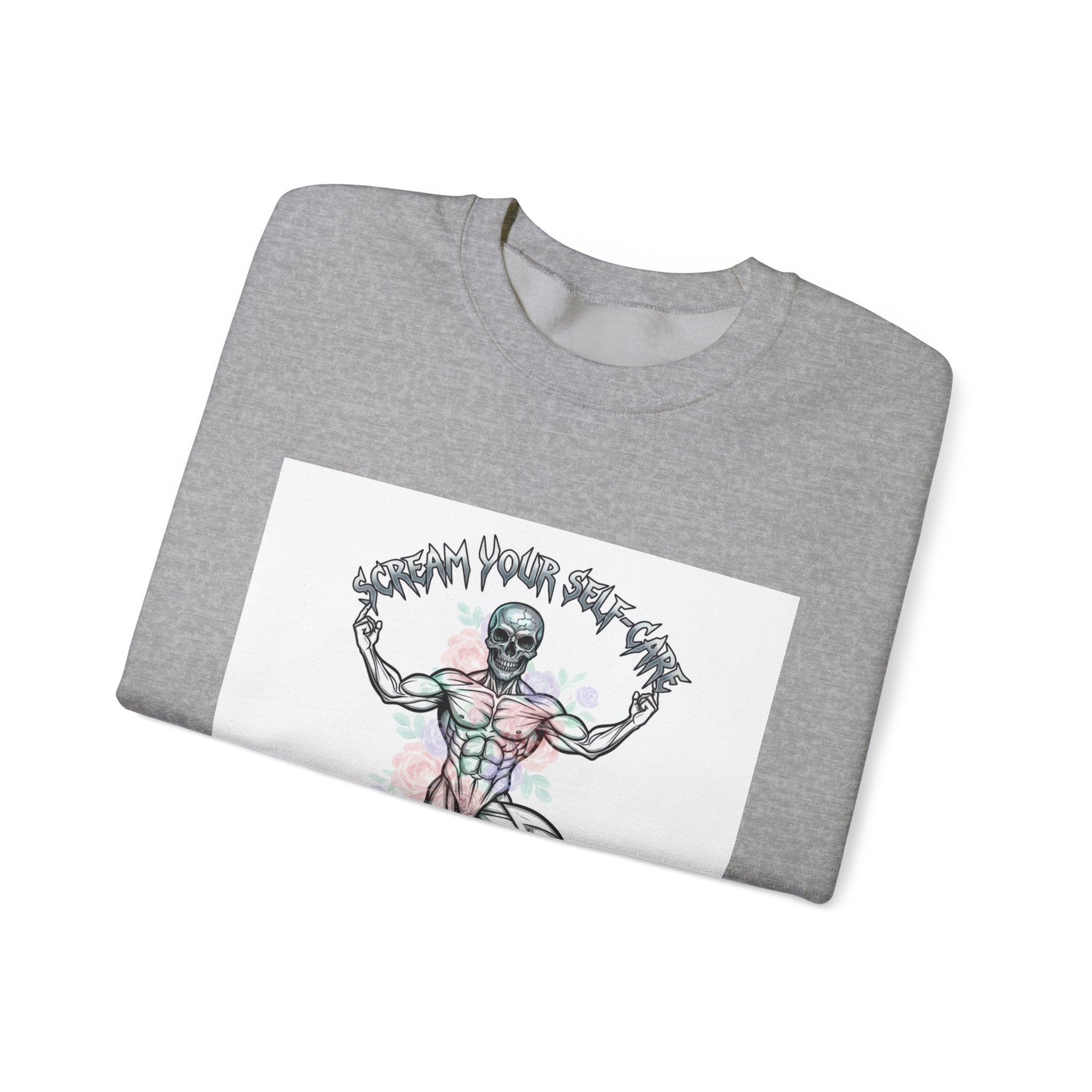 Loud Self-Care Metal Font Crewneck | gothic wellness quote, edgy self-care merch