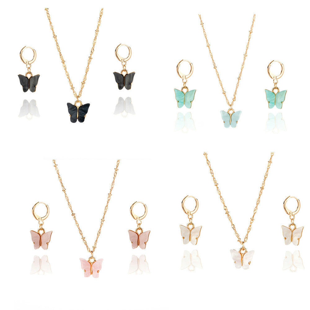 Color Acrylic Butterfly Earrings And Necklace Set