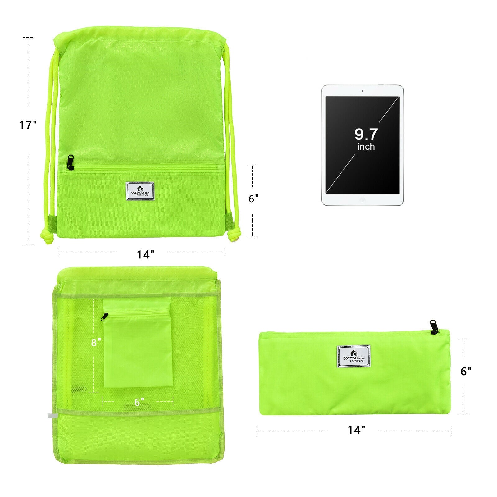 Drawstring Backpack String Bag Foldable Sports Sack with Zipper Pocket