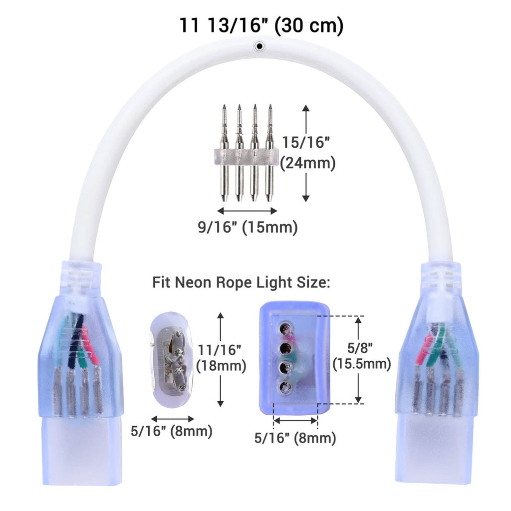 Yescom LED Neon Splice Kit 4-Wire Connectors & Pins 10-Set 18x8mm