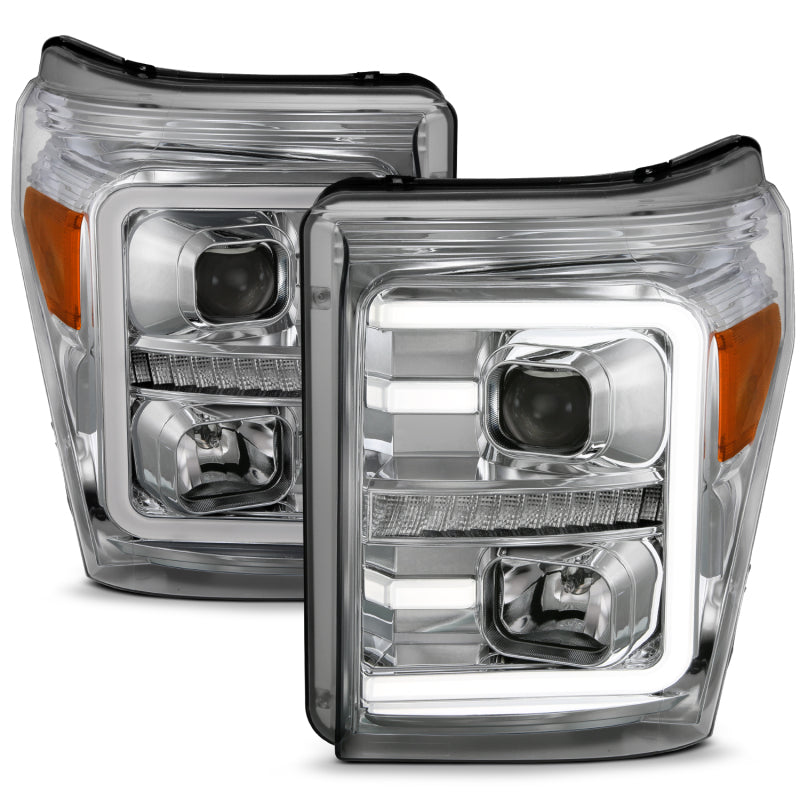 ANZO 11-16 Ford F-250/F-350/F-450 Projector Headlights w/ Plank Style Switchback Chrome w/Amber 111407