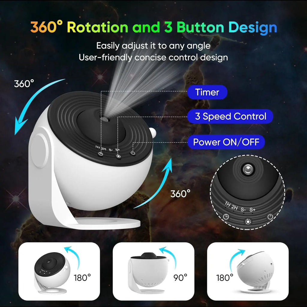 12 - in - 1 Galaxy Projector Night Light 360° Rotating HD Starry Sky Lamp for Bedroom, Kids & Adults, Adjustable Focus & Auto - Off Timer - PhishStones Products