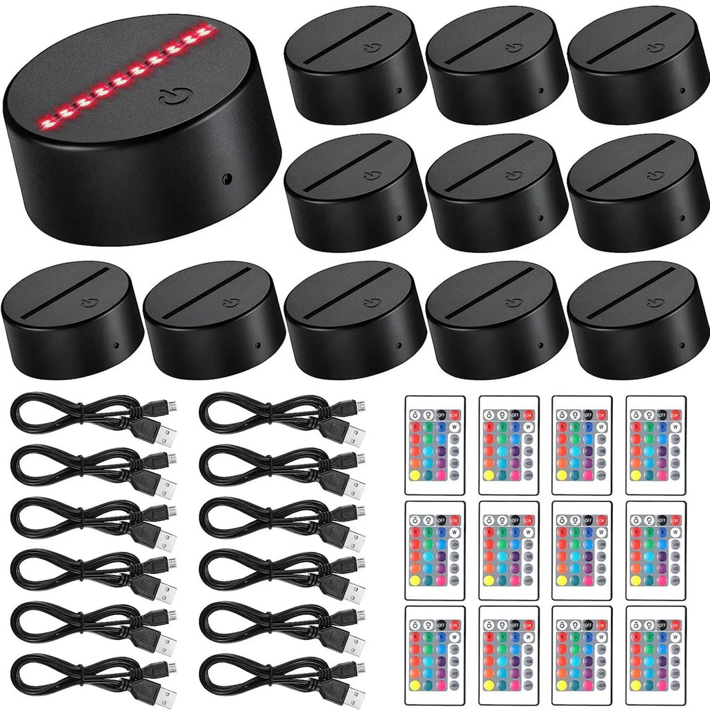 12 - Pack 3D LED Acrylic Lamp Bases – 16 - Color Remote & USB Light Stands for Acrylic Resin Displays - PhishStones Products
