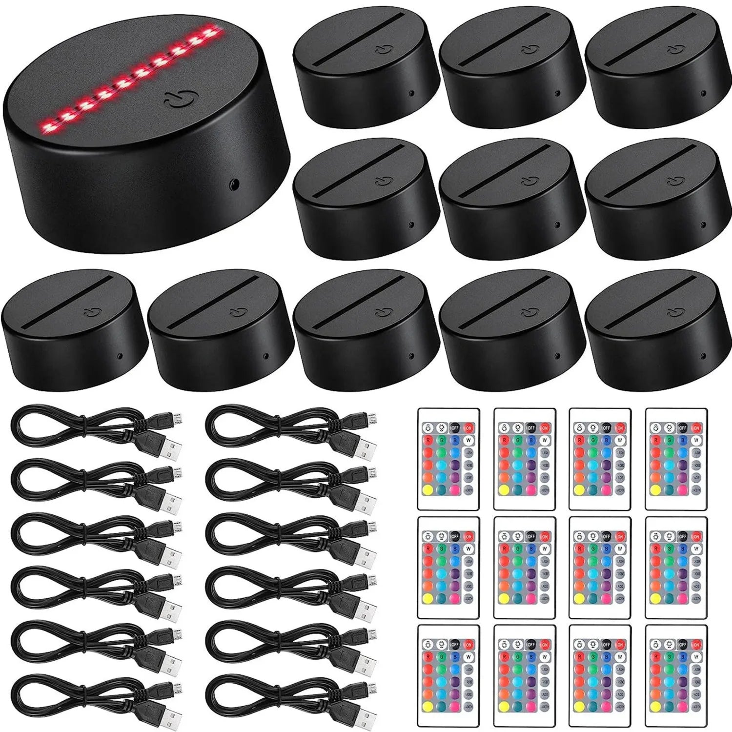 12 - Pack 3D LED Acrylic Lamp Bases – 16 - Color Remote & USB Light Stands for Acrylic Resin Displays - PhishStones Products