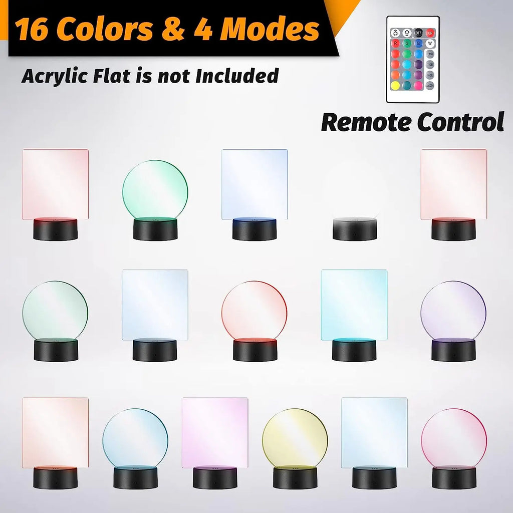 12 - Pack 3D LED Acrylic Lamp Bases – 16 - Color Remote & USB Light Stands for Acrylic Resin Displays - PhishStones Products