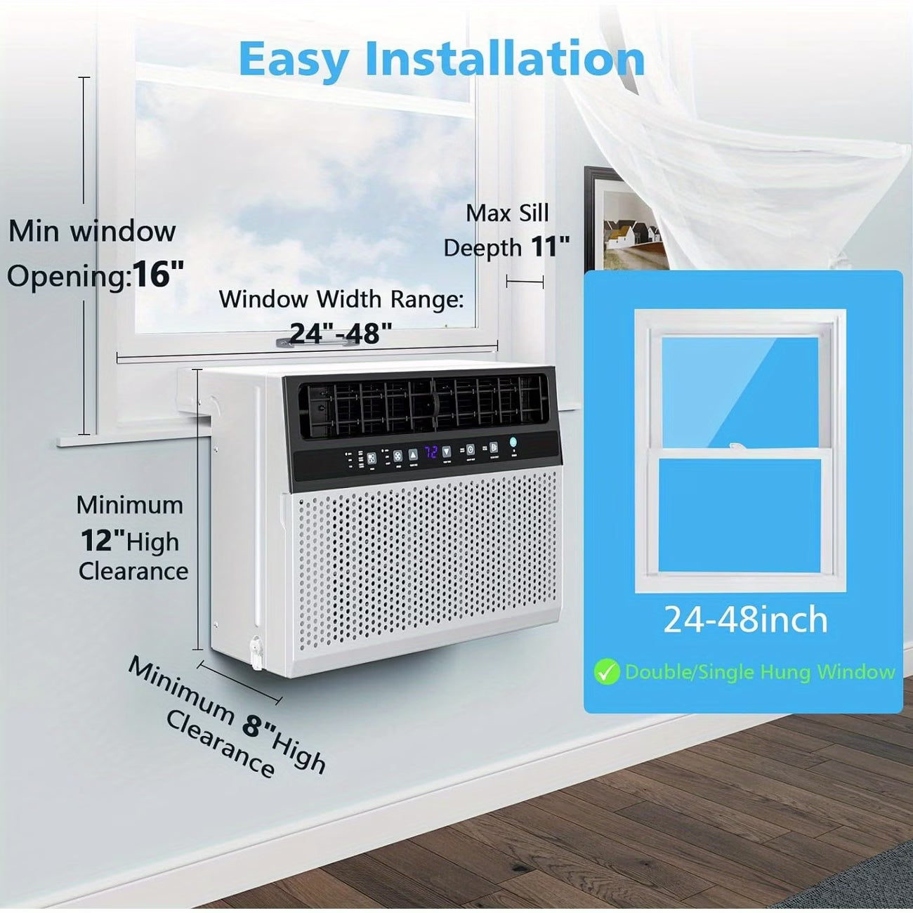 12000 BTU Window Air Conditioner, 3in 1 Ac Window Unit for Room Cools Up to 450 Sq.Ft, Dehumidifier & Fan with Energy Saving Mode, 3 Fan Speeds& Quiet Operation