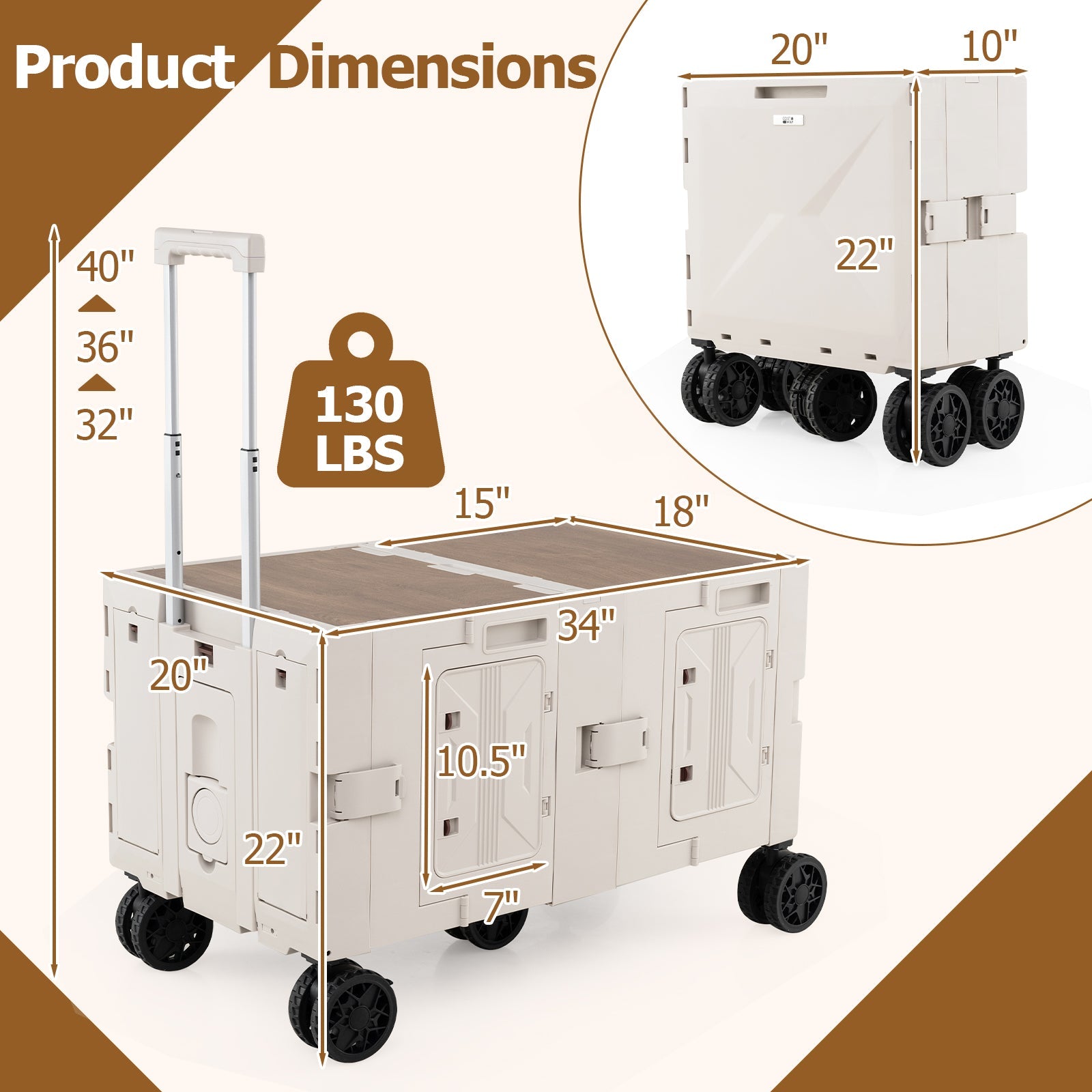 Large Foldable Utility Cart with 2-Tier Storage Crates and Telescoping Handle