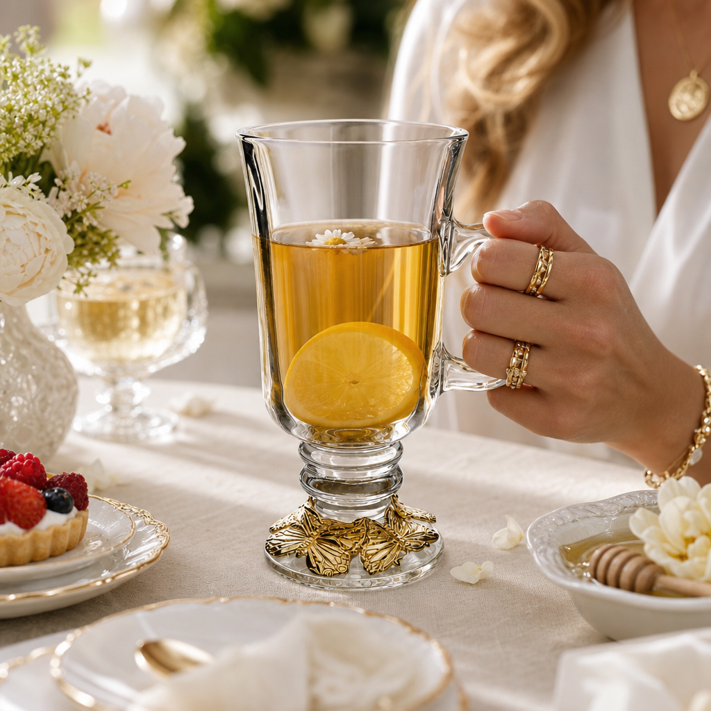 Butterfly 24 Gold Plated Glass Mug