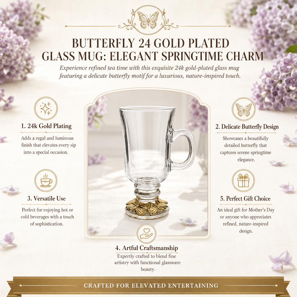 Butterfly 24 Gold Plated Glass Mug