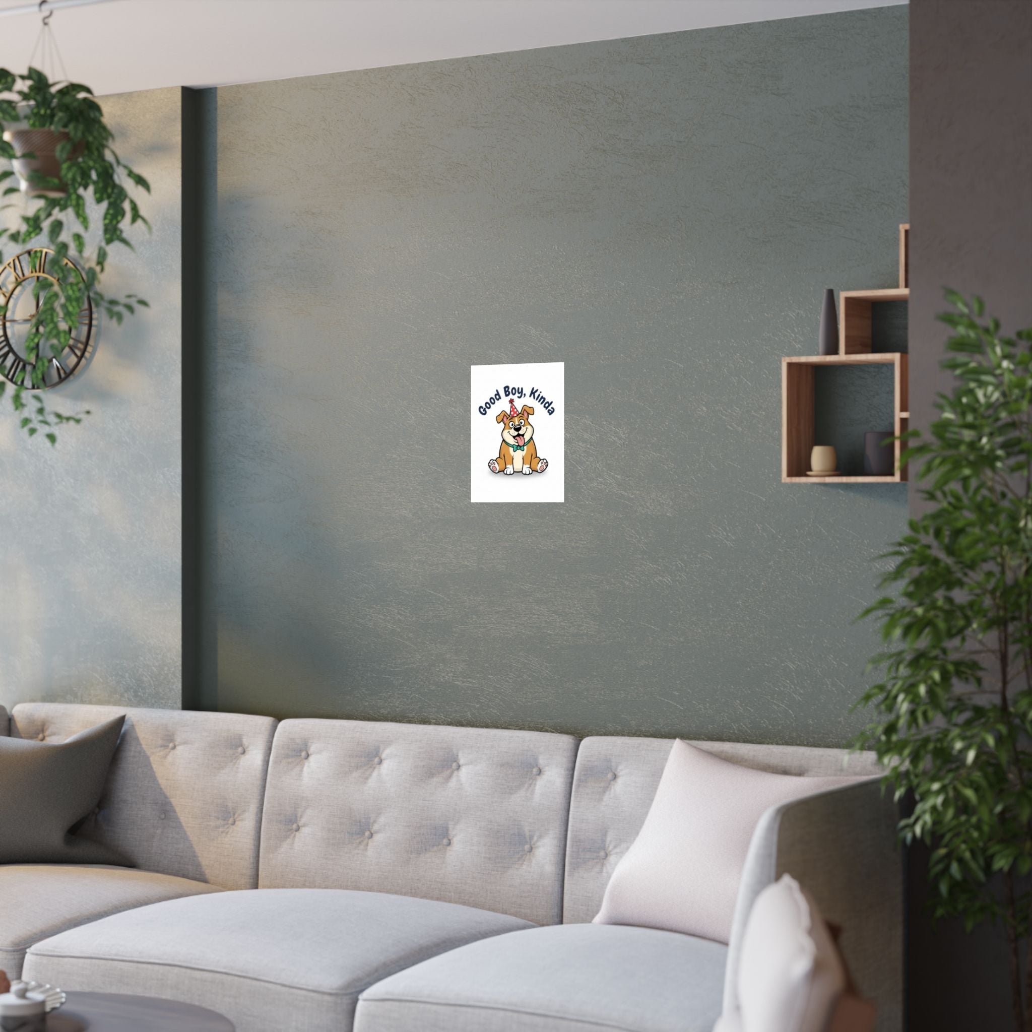 Satin Poster — "Good Boy, Kinda" Cute Cartoon Dog Wall Art