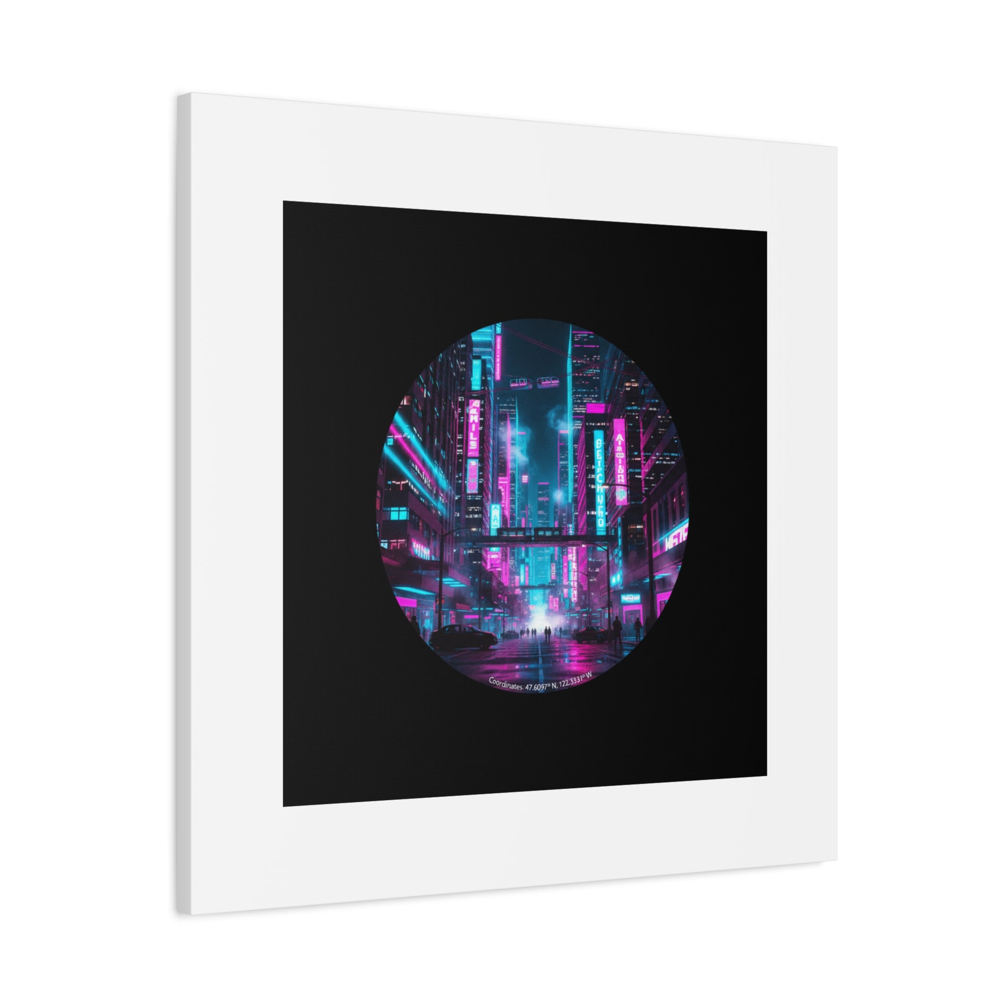 Neon Cyberpunk Cityscape Canvas | synthwave skyline, future city art