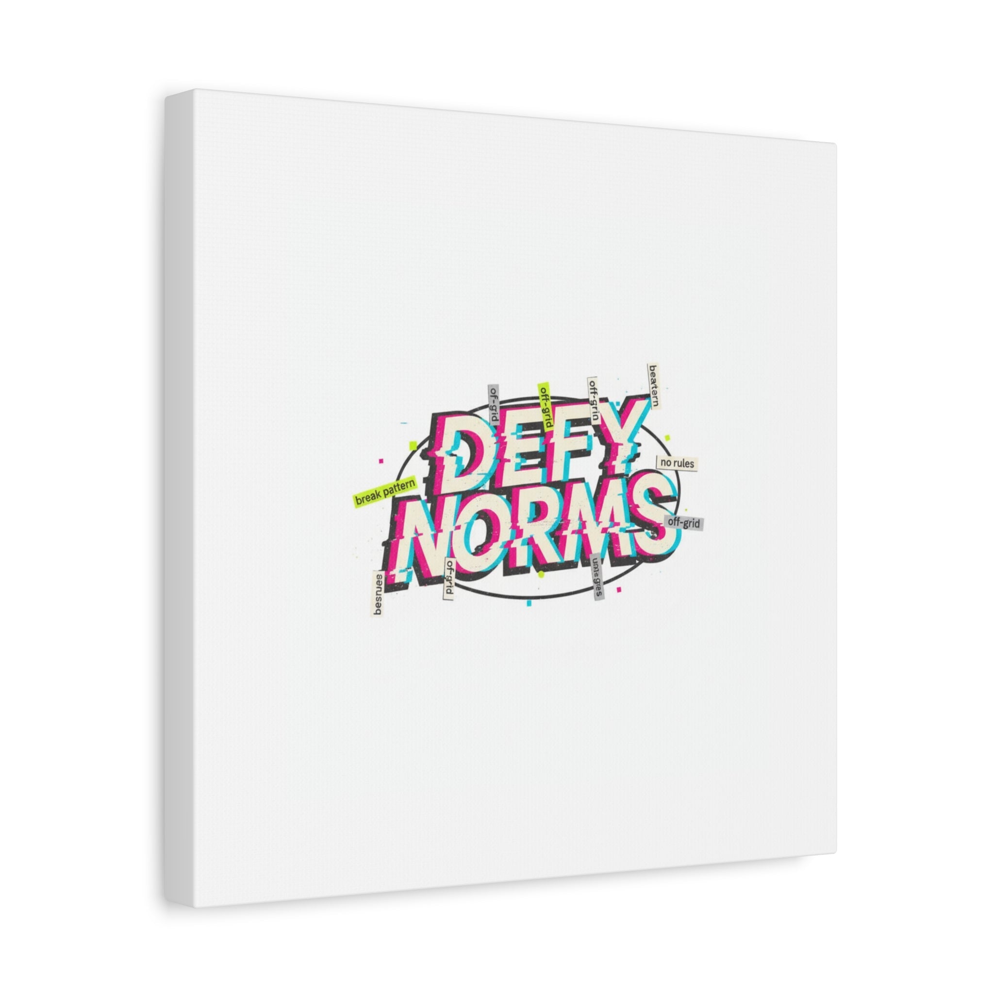 Defy Norms Canvas, Anti-Aesthetic Glitch Typography, Brutalist Poster Style