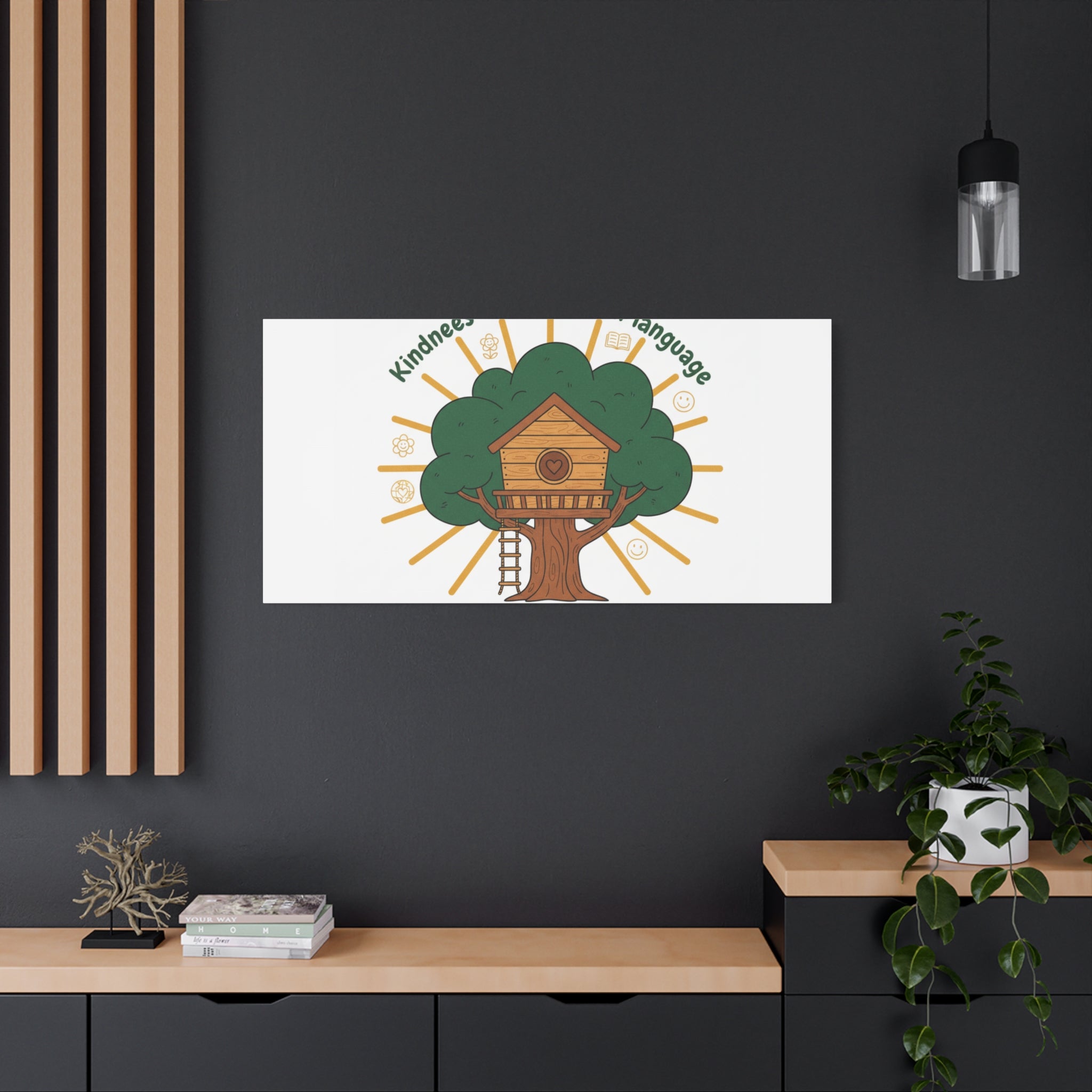 Kindness Is a Universal Language Canvas | Eco Humor, Treehouse Art