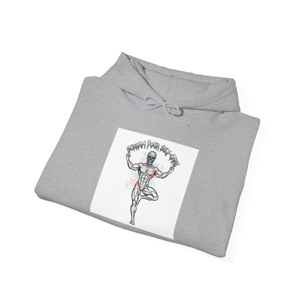 Loud Self-Care Metal Font Hoodie | gothic wellness quote, edgy self-care merch