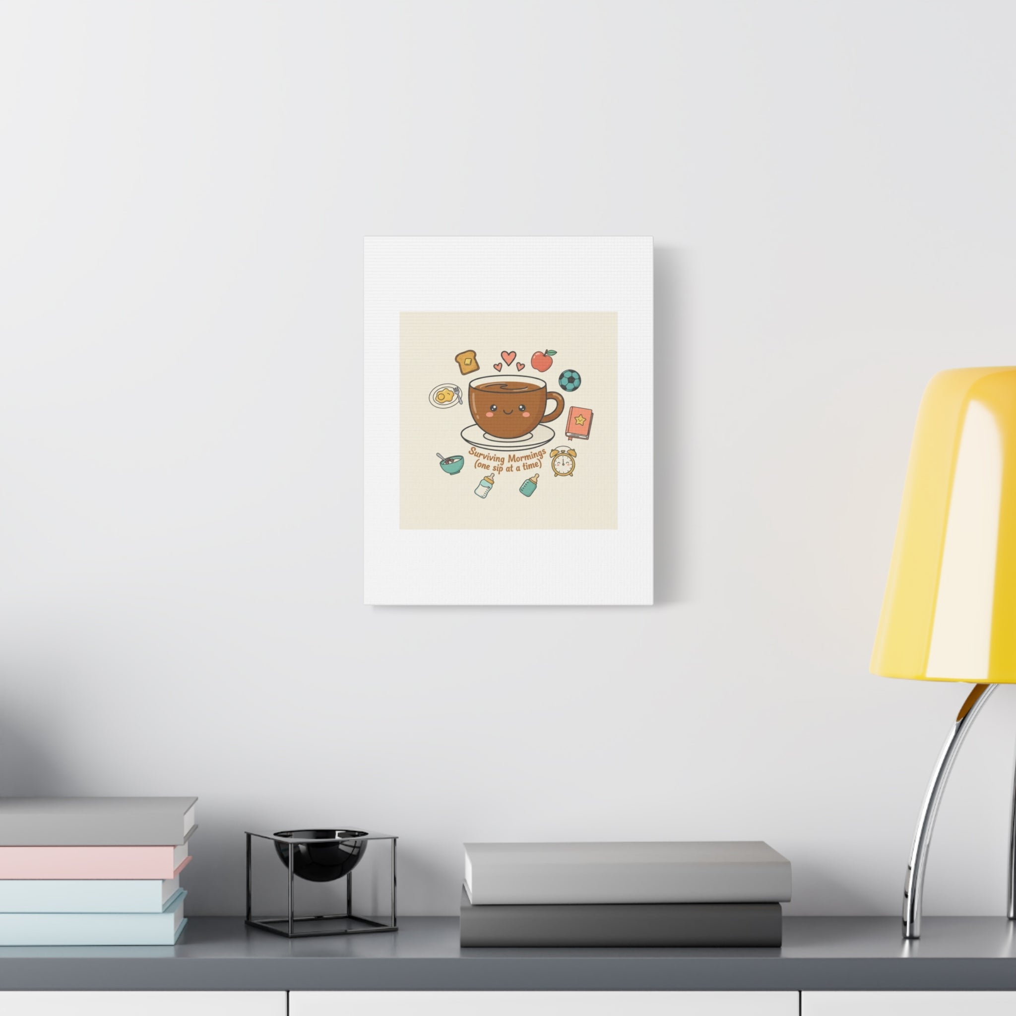 Surviving Mornings (One Sip at a Time) Canvas | Parenting Morning Humor, Coffee & Kids