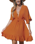 Cupshe Womens Ruffled Tie Front Mini Cover-up Dress, Small