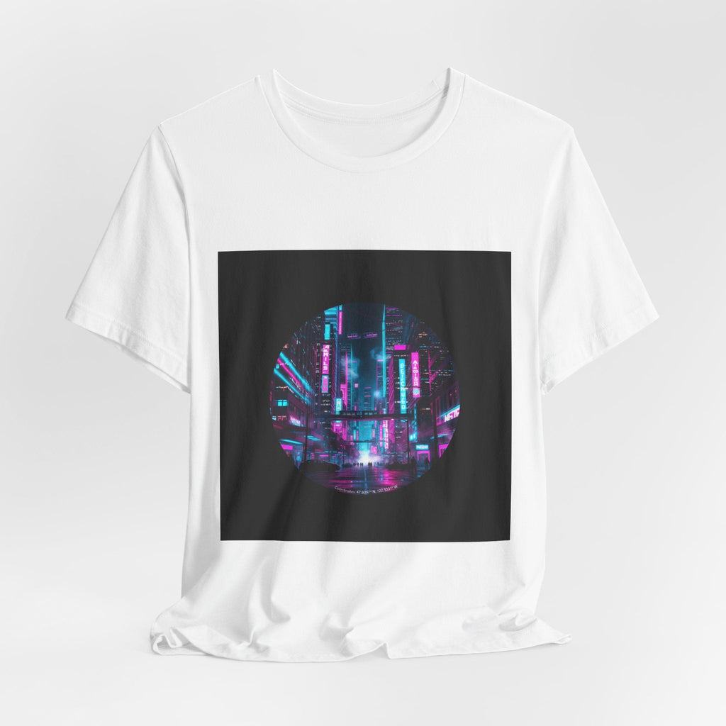 Neon Cyberpunk Skyline Tee | synthwave skyline, future city art