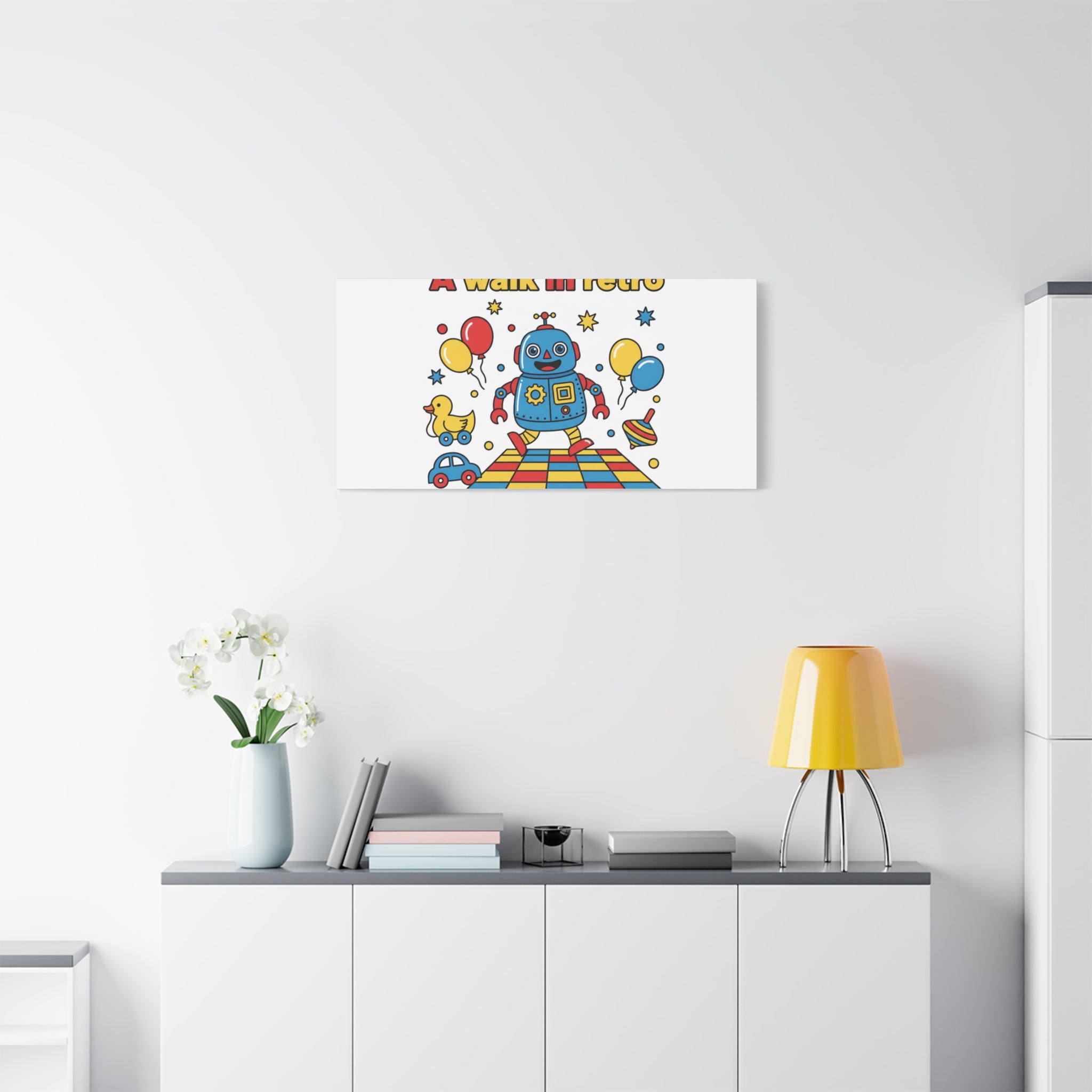 Retro Toy Robot Canvas | Throwback Kid, Primary Color Nostalgia