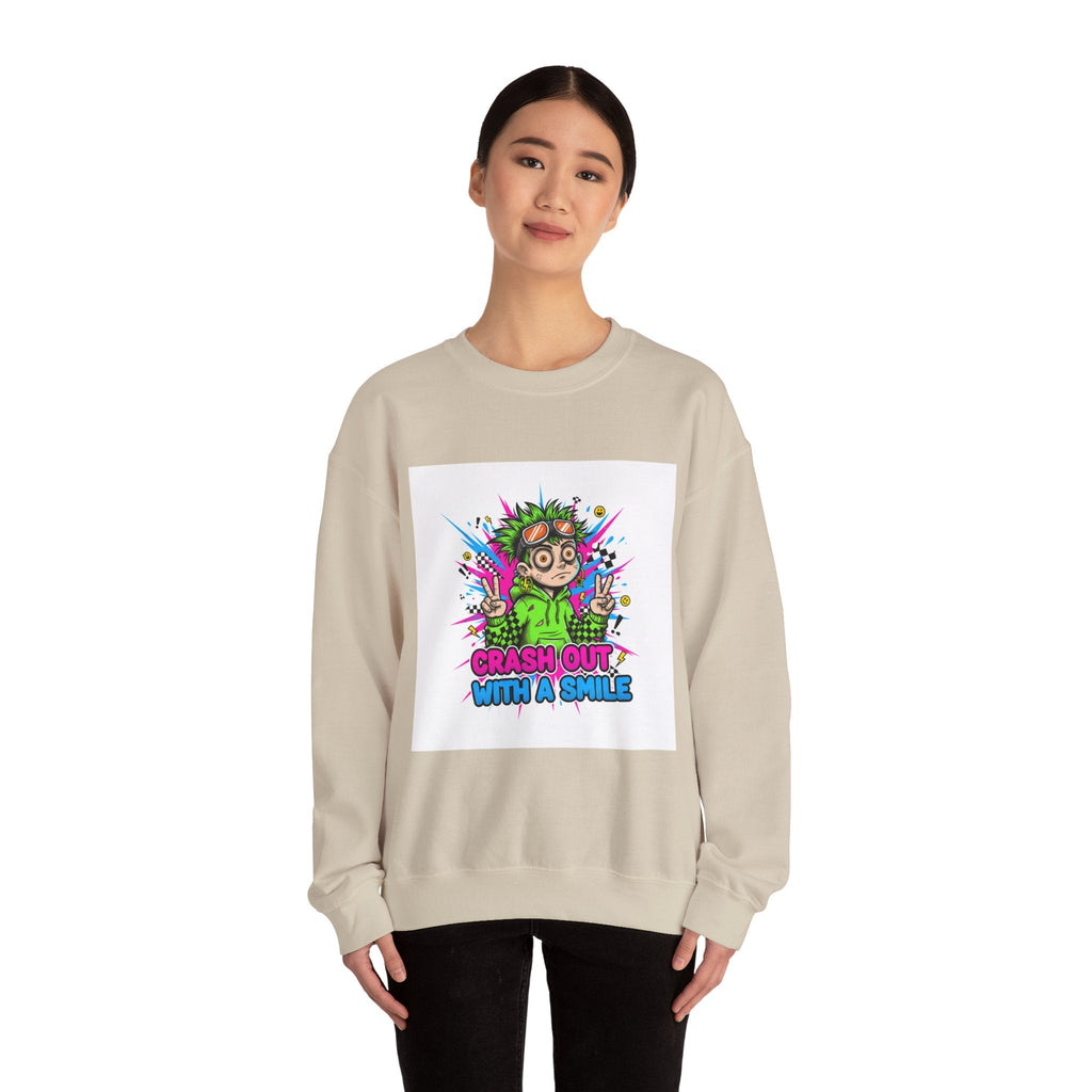 Crash Out With a Smile Sweatshirt | neon graffiti, meltdown streetwear