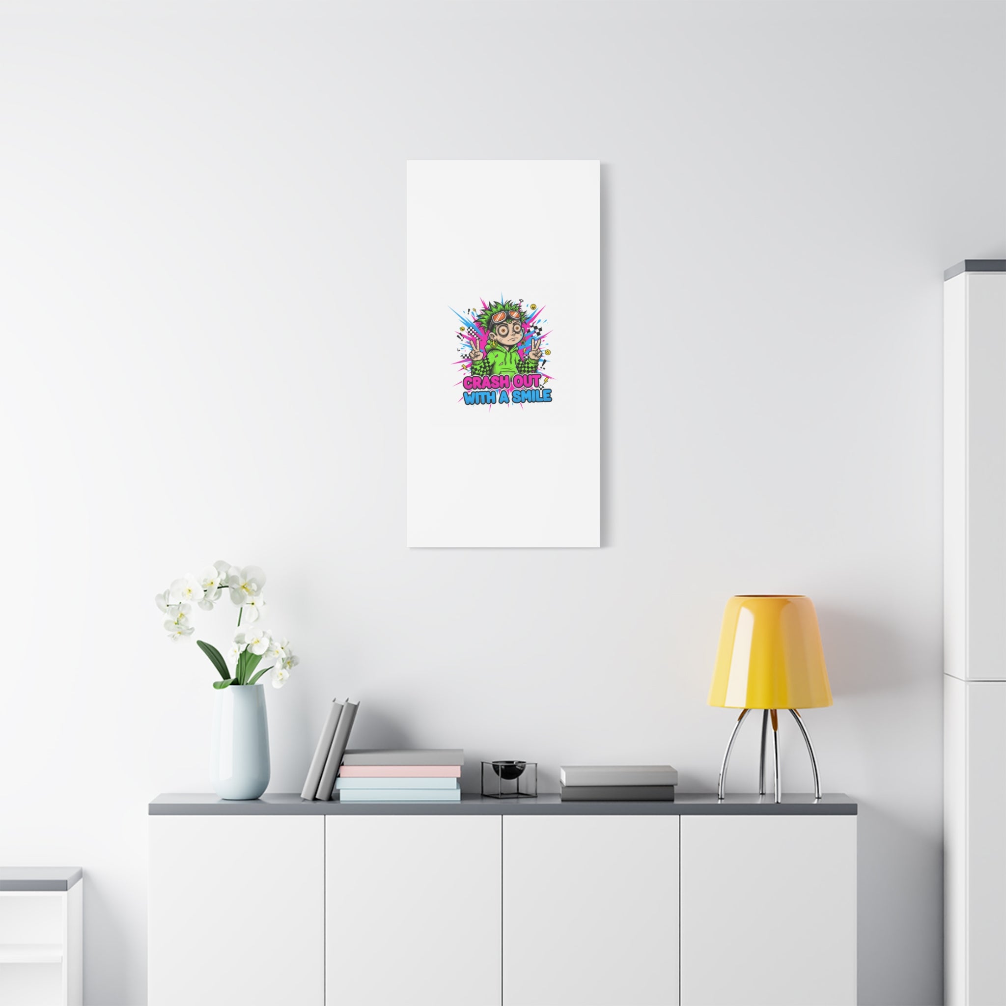 Crash Out With a Smile Canvas Print | Neon Skate Graffiti, Meme Meltdown Art