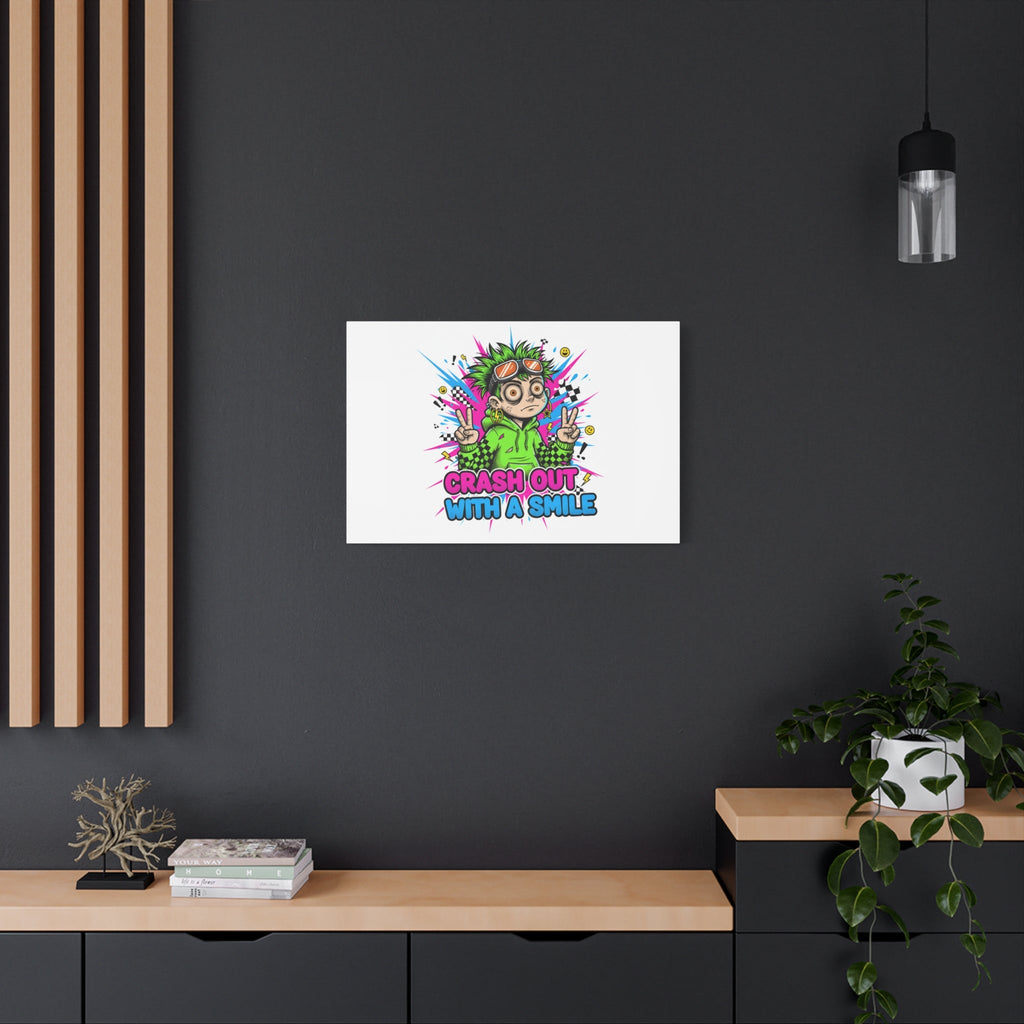Crash Out With a Smile Canvas Print | Neon Skate Graffiti, Meme Meltdown Art