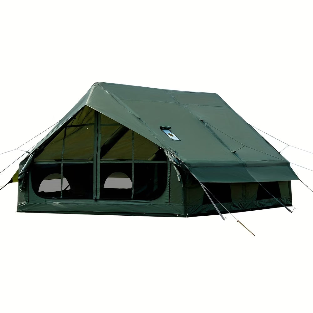12Sq Inflatable Camping Tent with Hand Pump Easy Setup Outdoor Blow Up Tent 6-8 Person Oxford 4 Season Glamping Air Tents Cabin House with Mesh Windows & Door