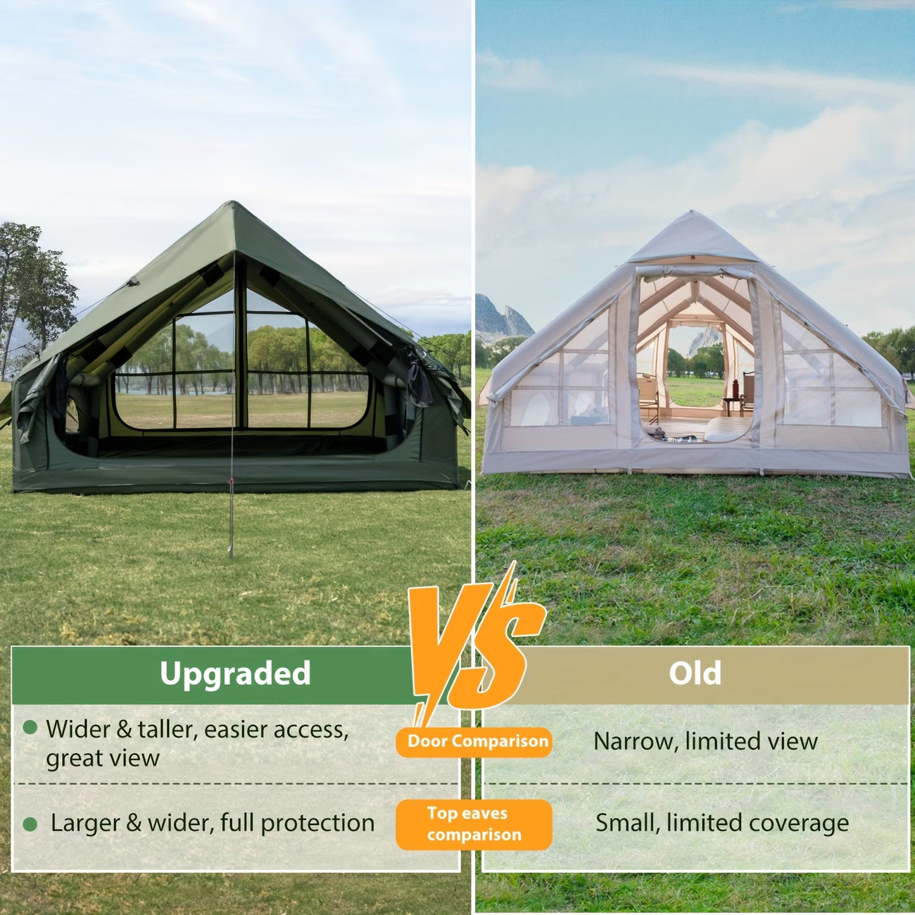 12Sq Inflatable Camping Tent with Hand Pump Easy Setup Outdoor Blow Up Tent 6-8 Person Oxford 4 Season Glamping Air Tents Cabin House with Mesh Windows & Door