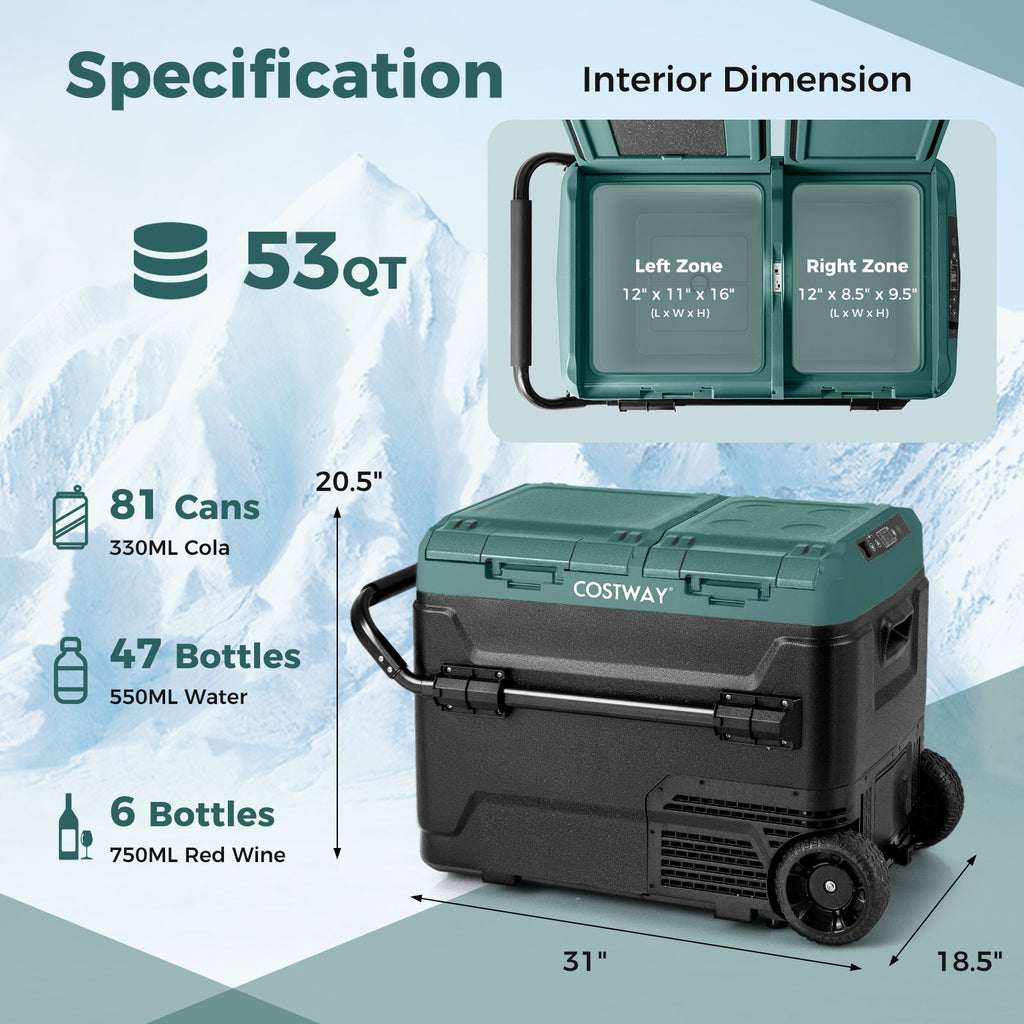 Dual Zone 12V Car Refrigerator for Vehicles Camping Travel Truck RV Boat Outdoor and Home Use