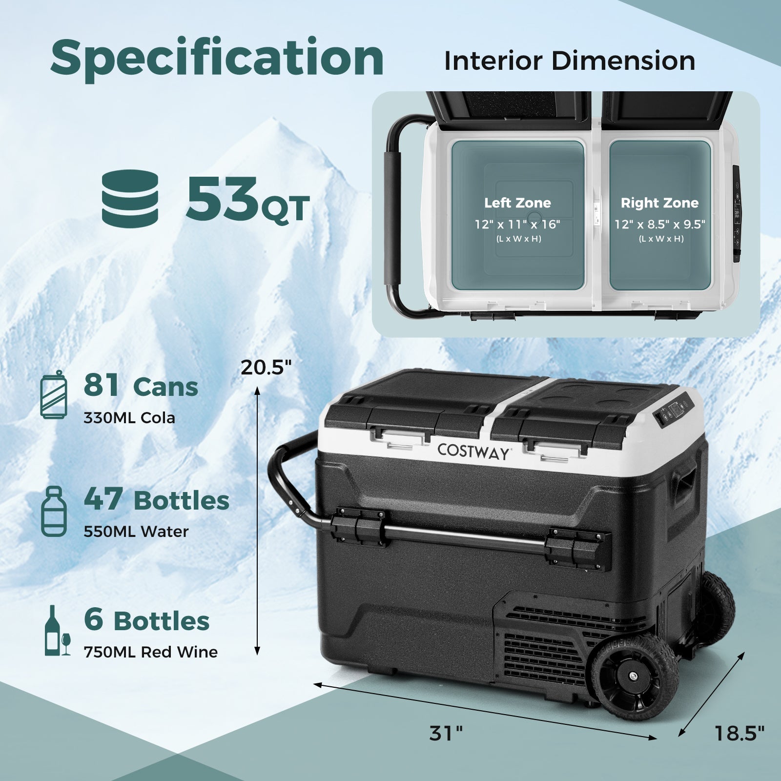 Dual Zone 12V Car Refrigerator for Vehicles Camping Travel Truck RV Boat Outdoor and Home Use