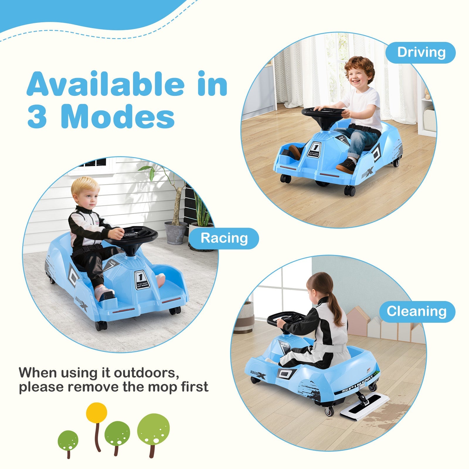 12V Electric Cleaning Go Kart with Detachable Mop and Remote Control