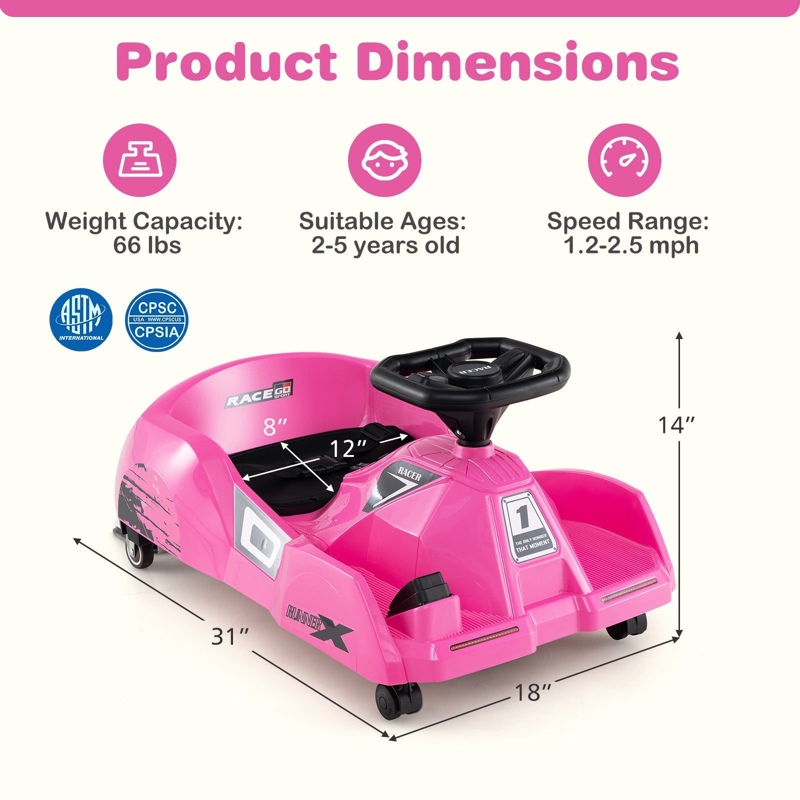 12V Electric Cleaning Go Kart with Detachable Mop and Remote Control