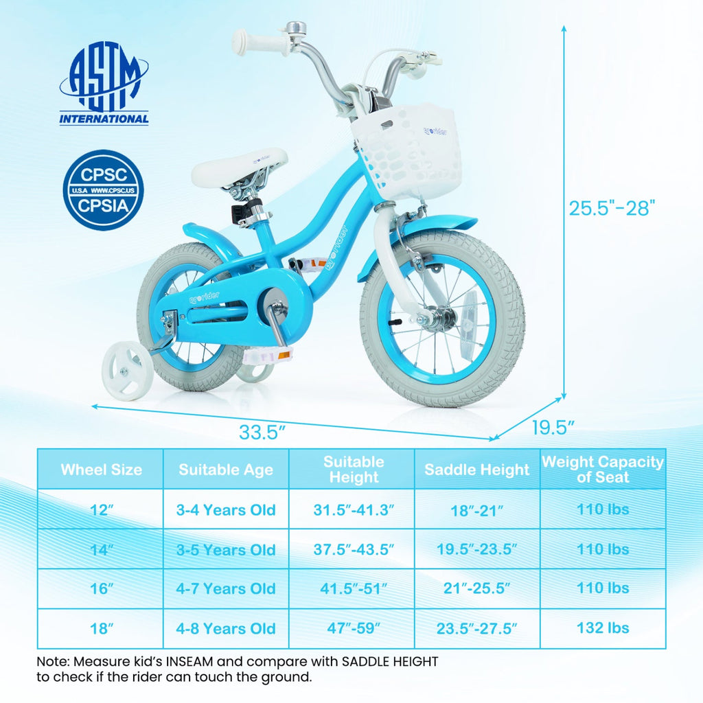 Kids Bike 12 Inch with Training Wheels and Adjustable Seat