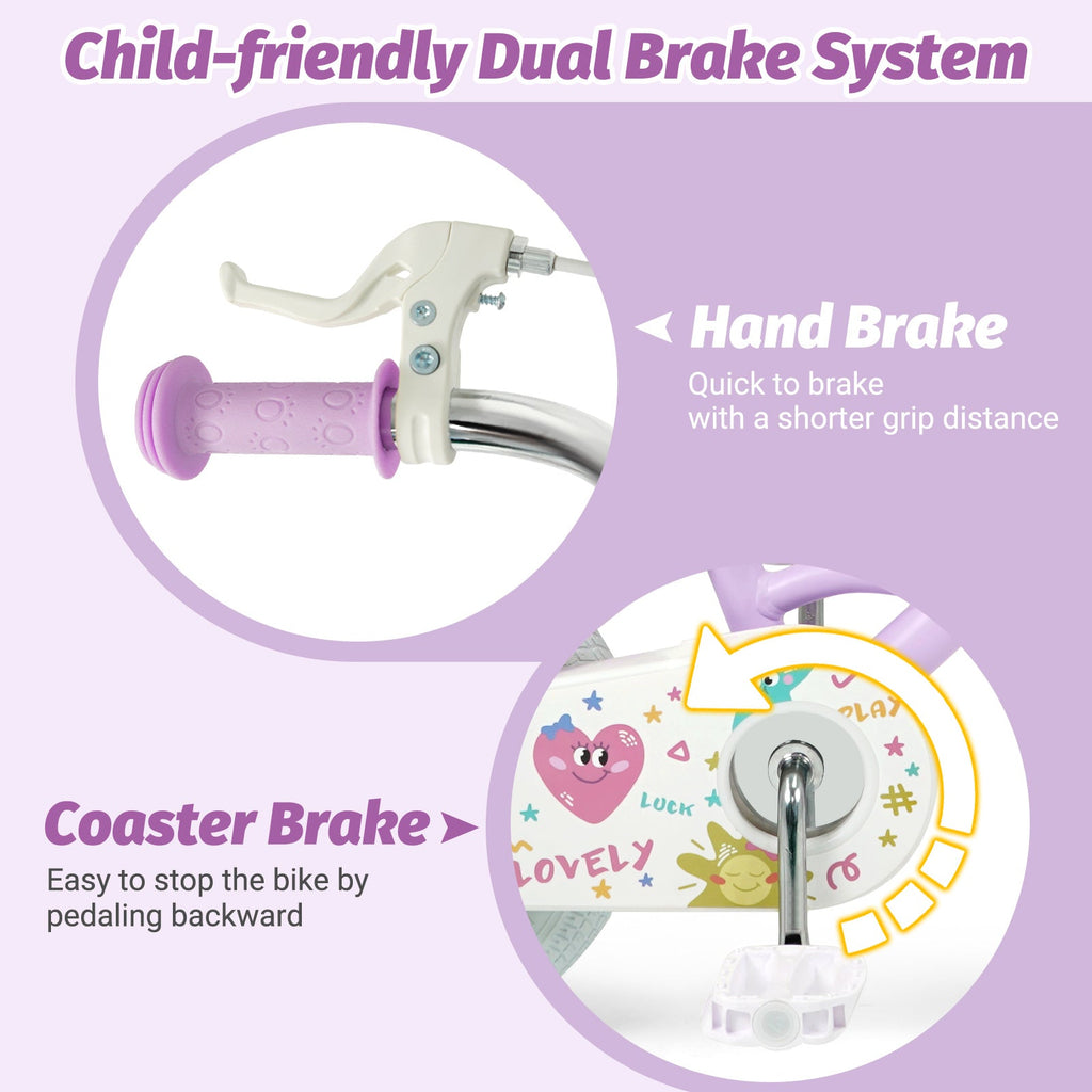 Kids Bike 12-18 Inch with Training Wheels - Purple