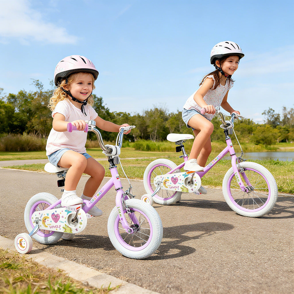 Kids Bike 12-18 Inch with Training Wheels - Purple