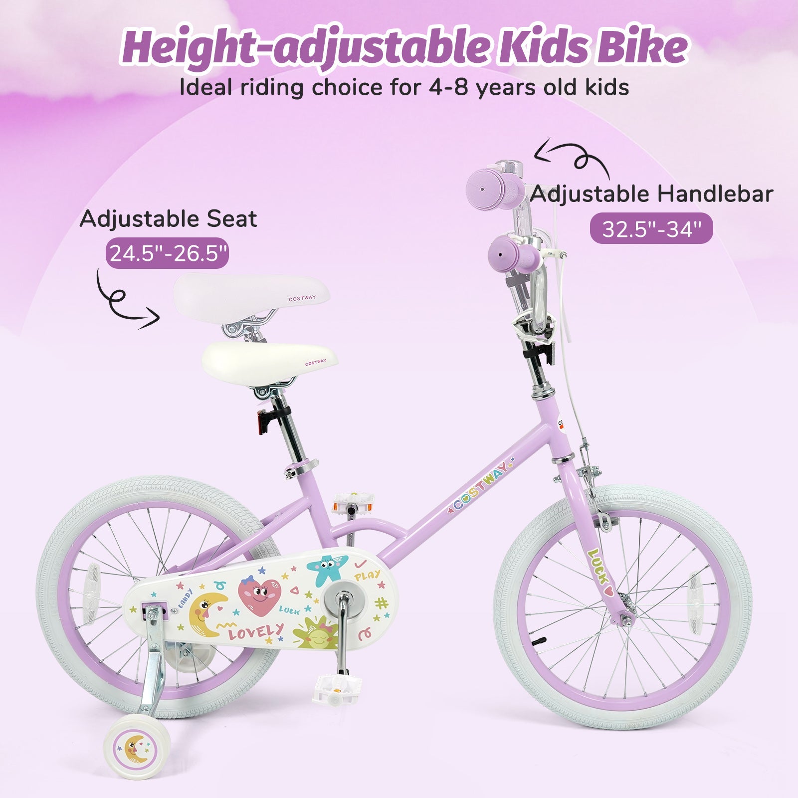 Kids Bike 12-18 Inch with Training Wheels - Purple