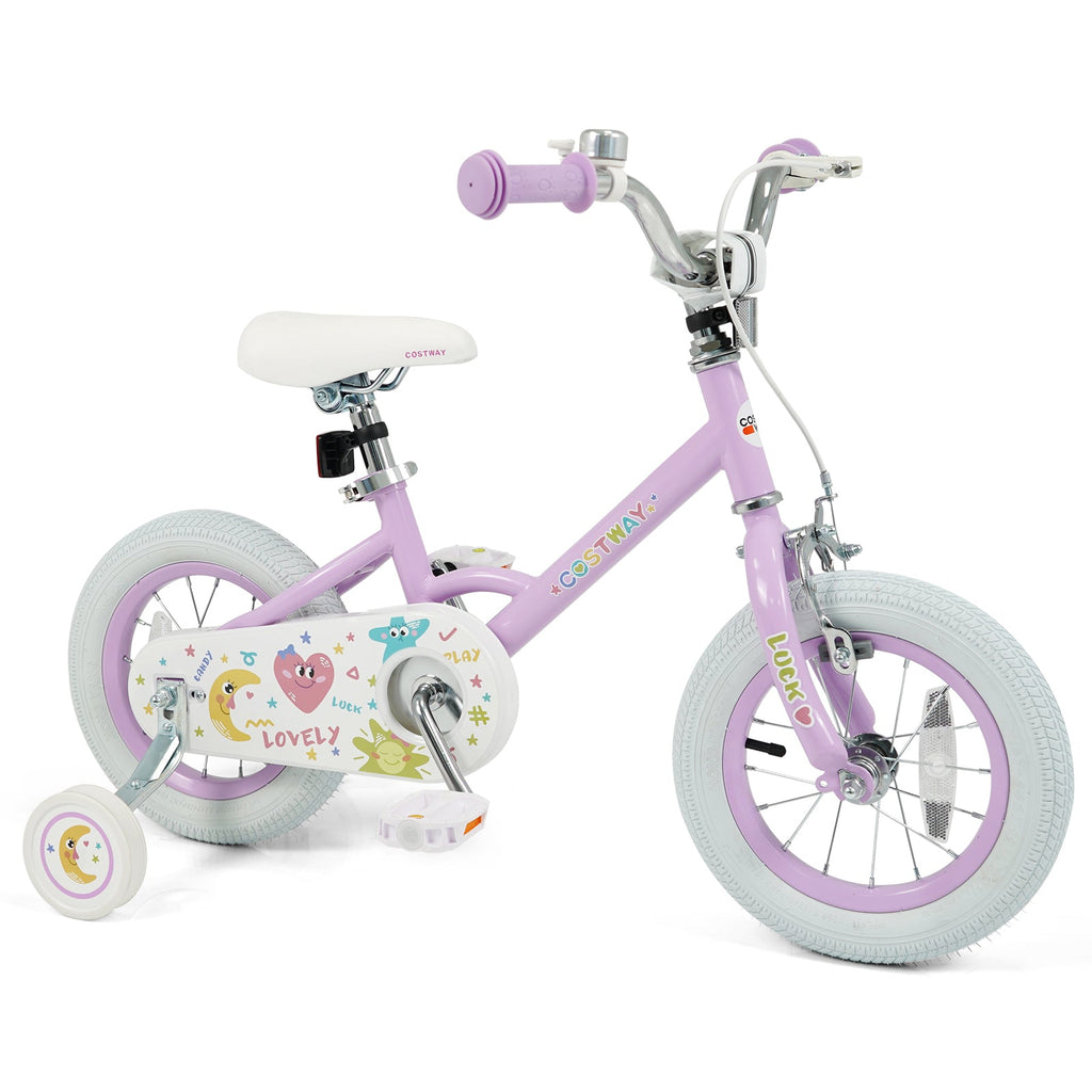 Kids Bike 12-18 Inch with Training Wheels - Purple